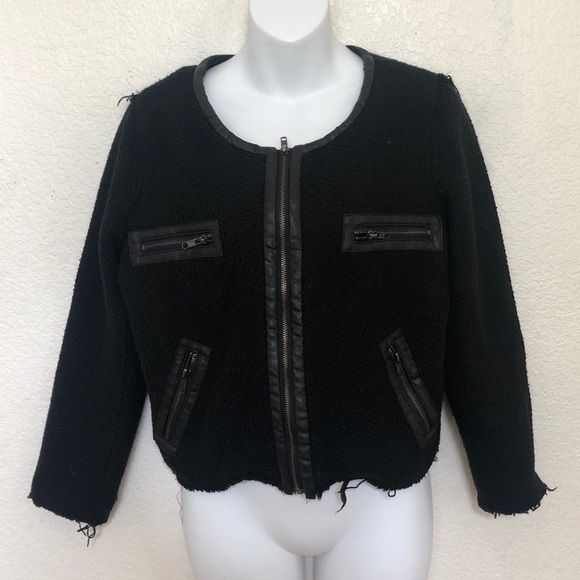 Bycorpus Black Fray Faux Leather Zipper Jacket - Picture 2 of 7